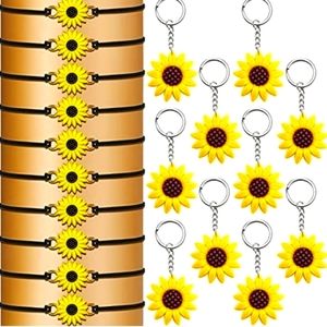 20 PIECES SUNFLOWER BRACELETS & KEY CHAINS 10 OF EACH NWT